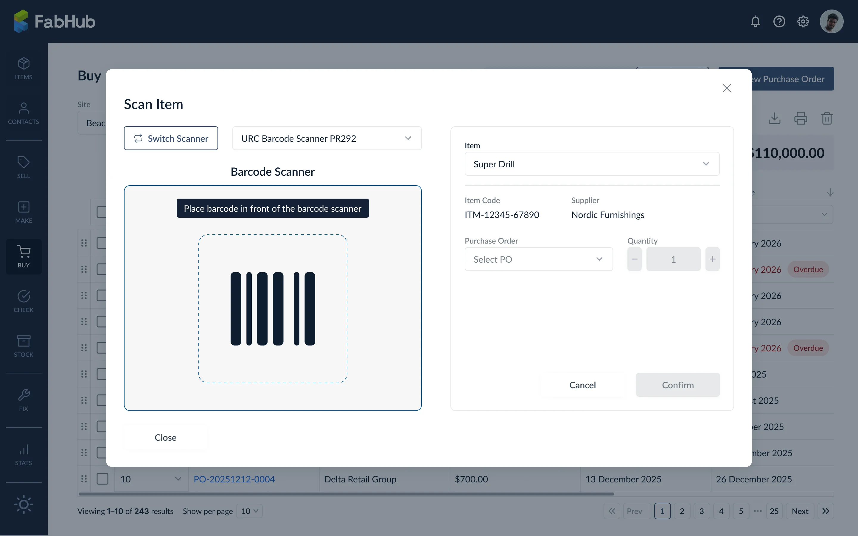 Barcode scanner with unassigned item detected