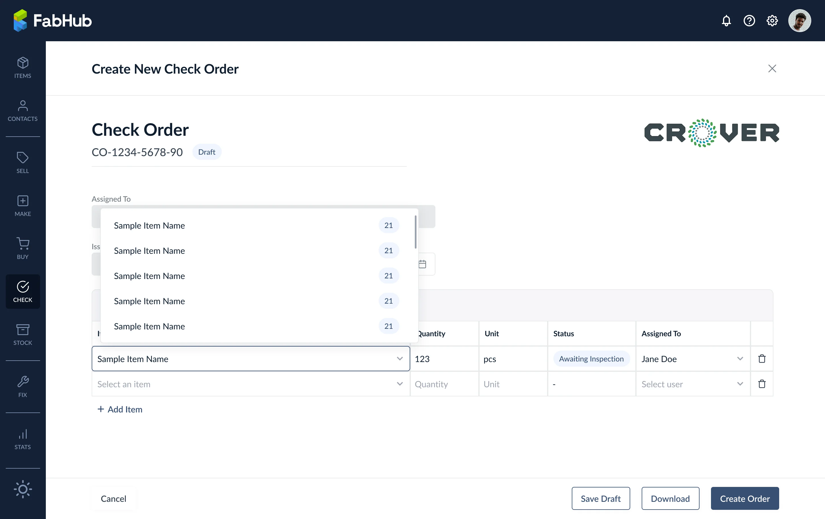 Create Check Order from scratch