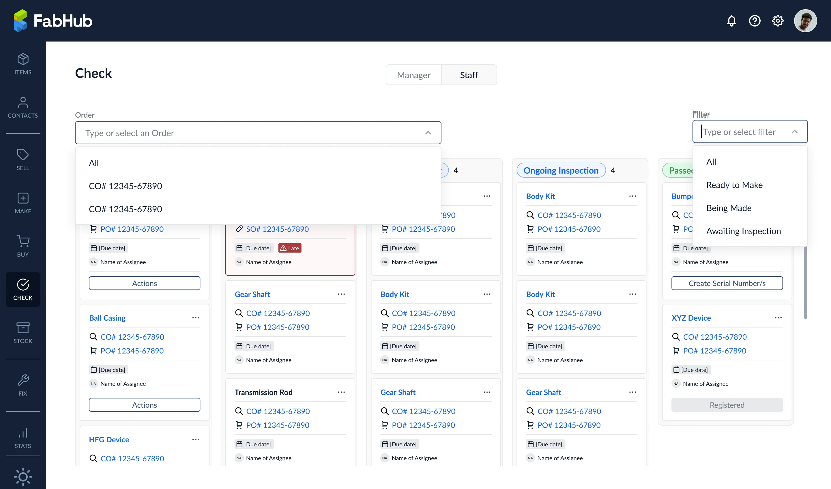 Kanban board filtering