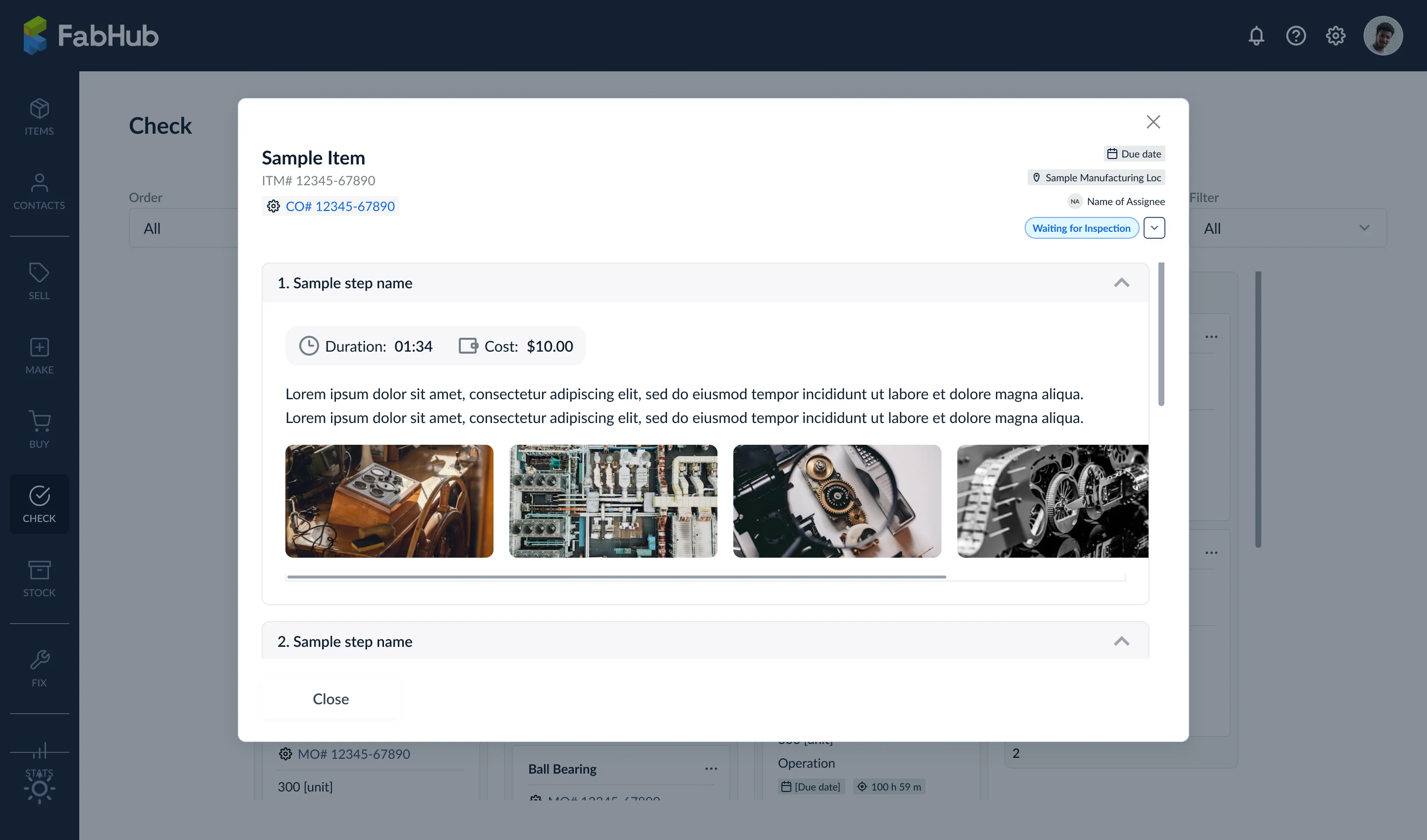 Kanban card view - inspection steps
