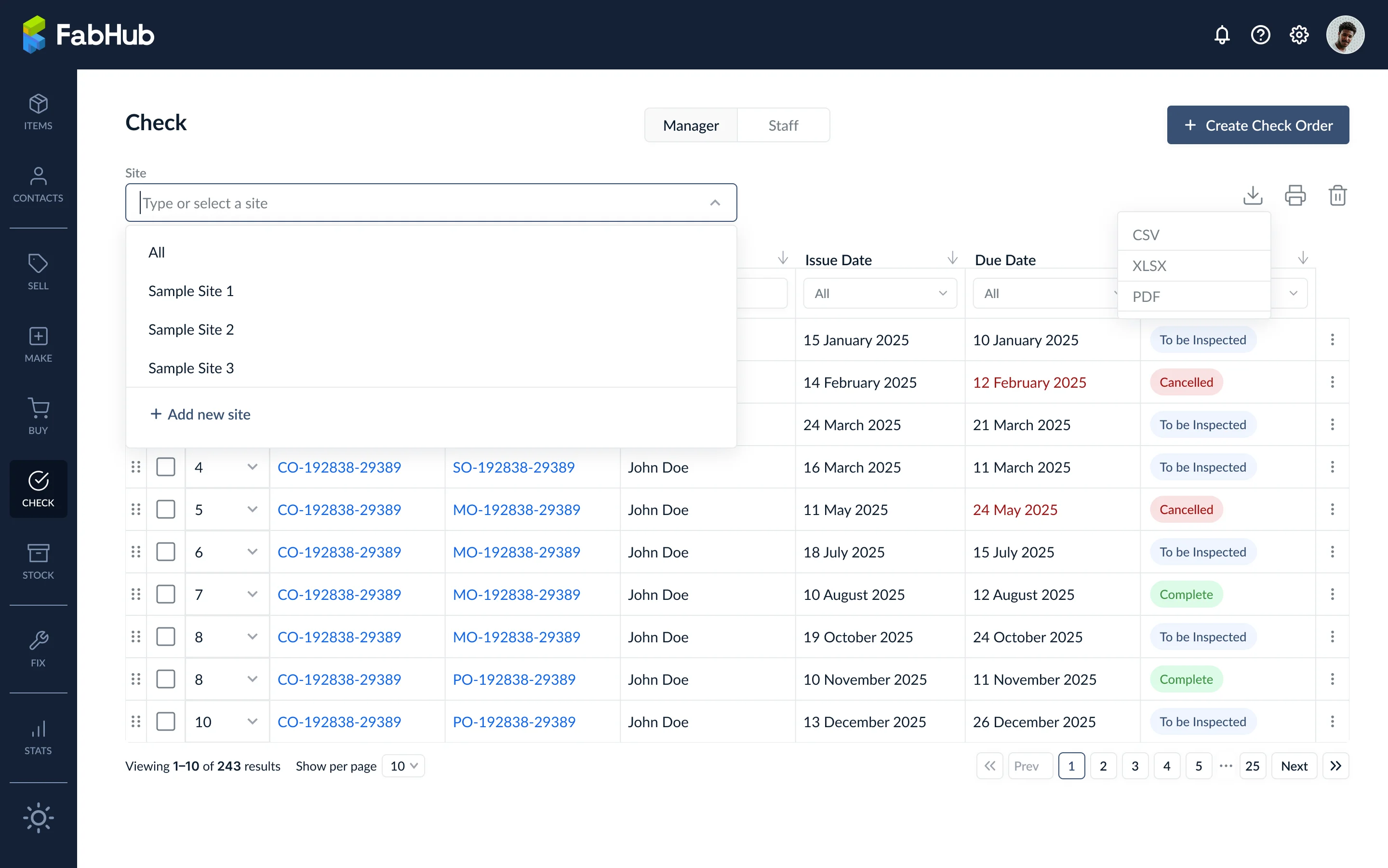 Site dropdown with add-new-site option