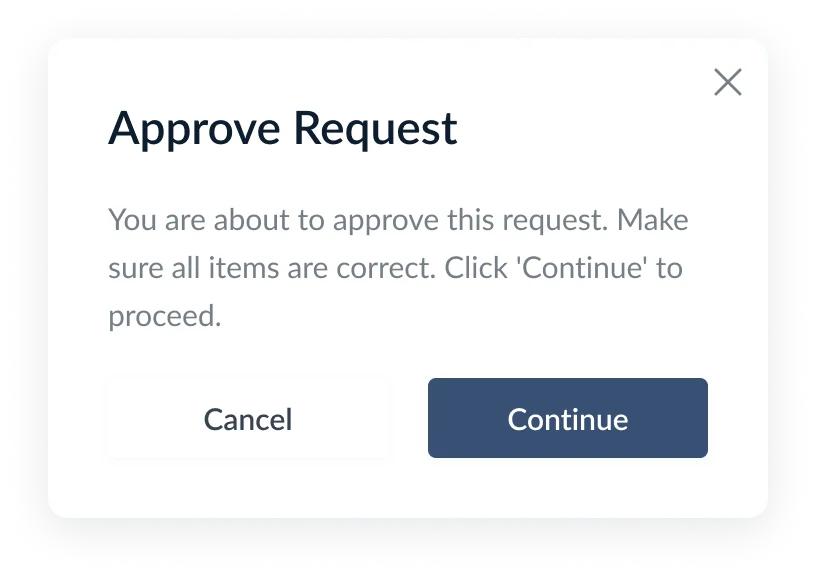 Approve request confirmation modal