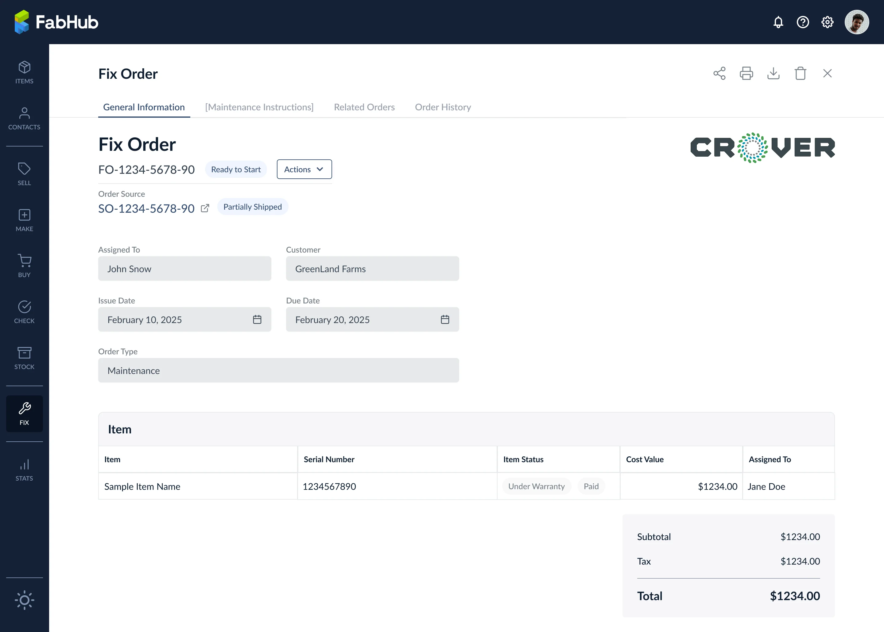 View of a Fix Order with Order Source block