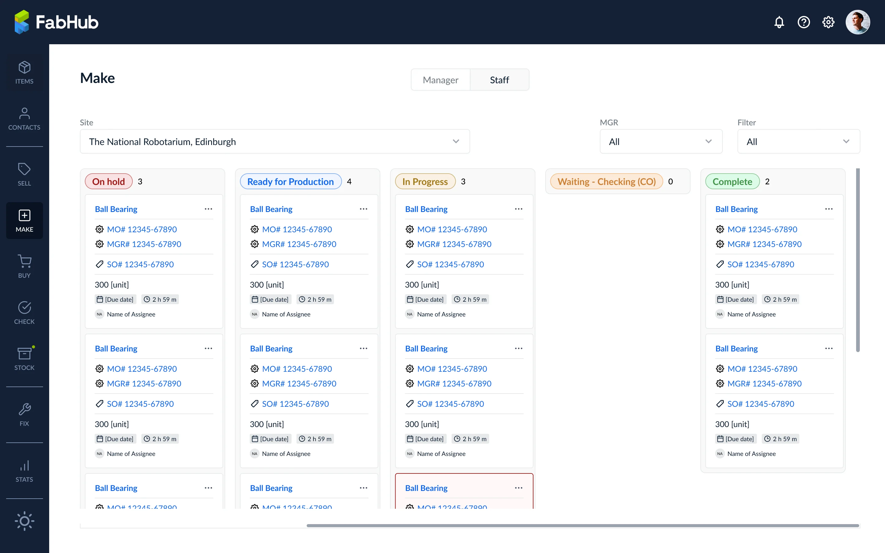 Staff Kanban view