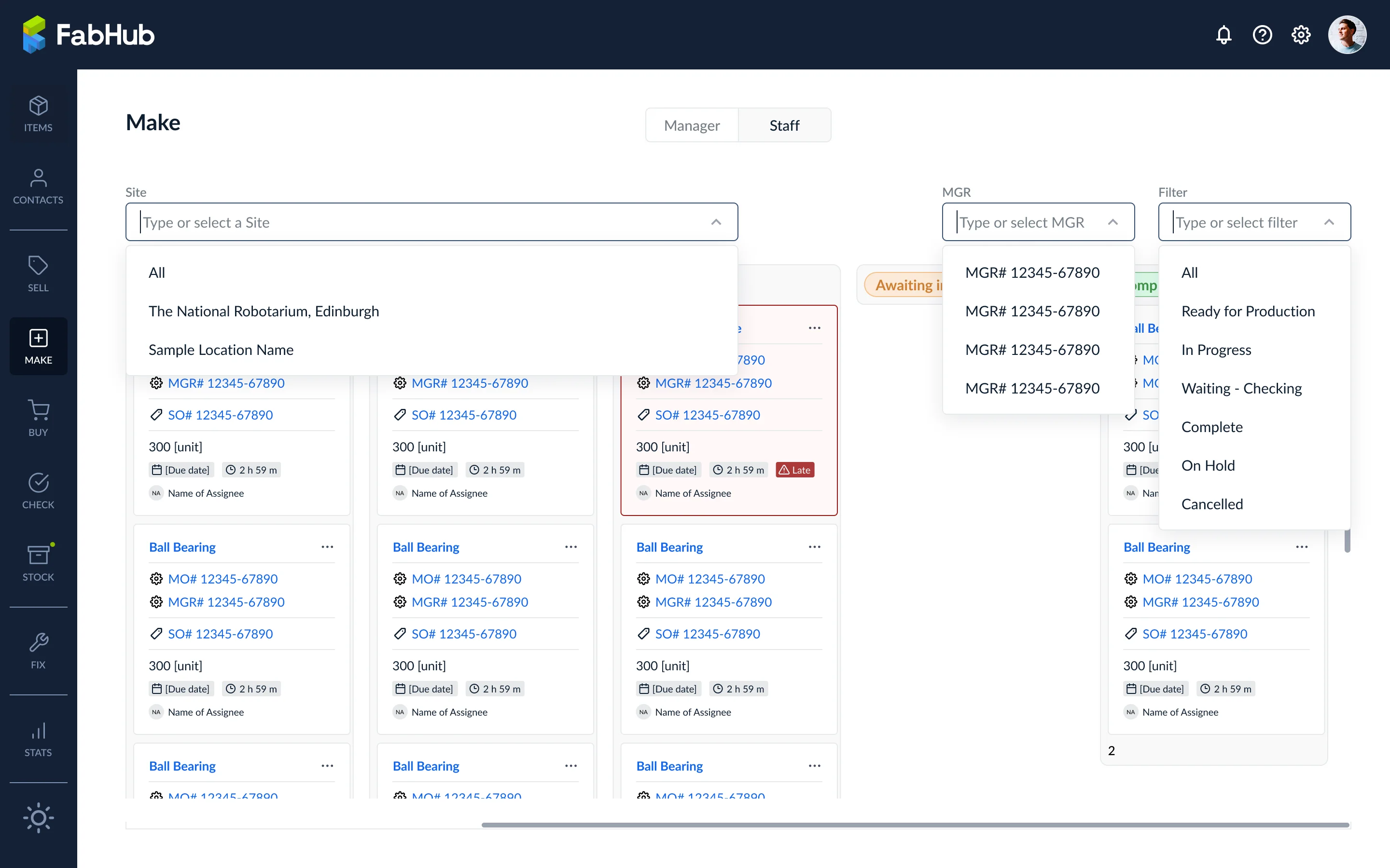 Staff site dropdown
