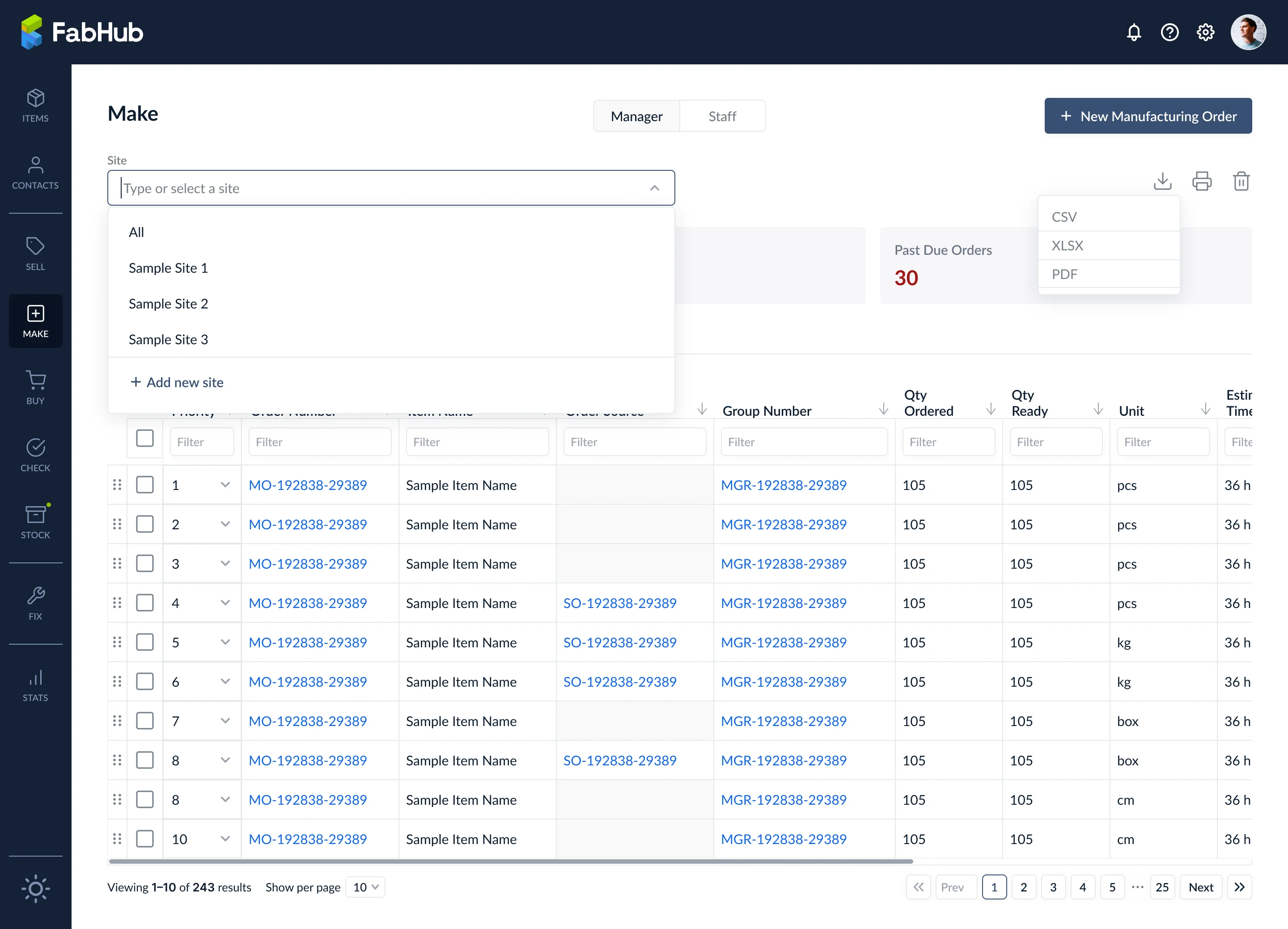 Site dropdown