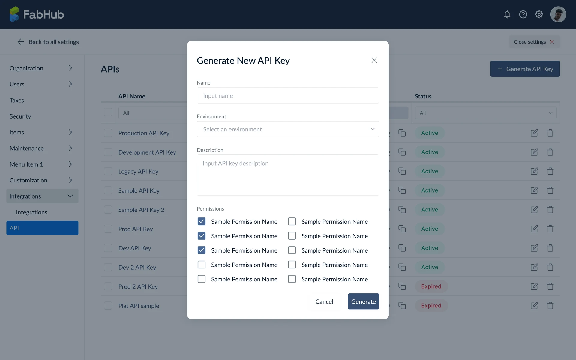Generate API key form