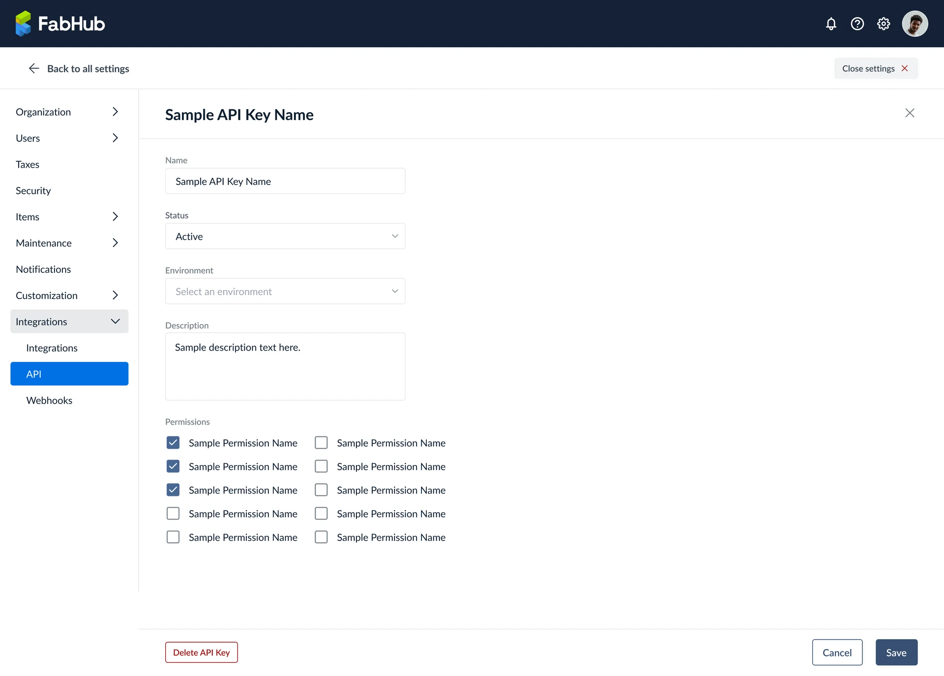 API key details page