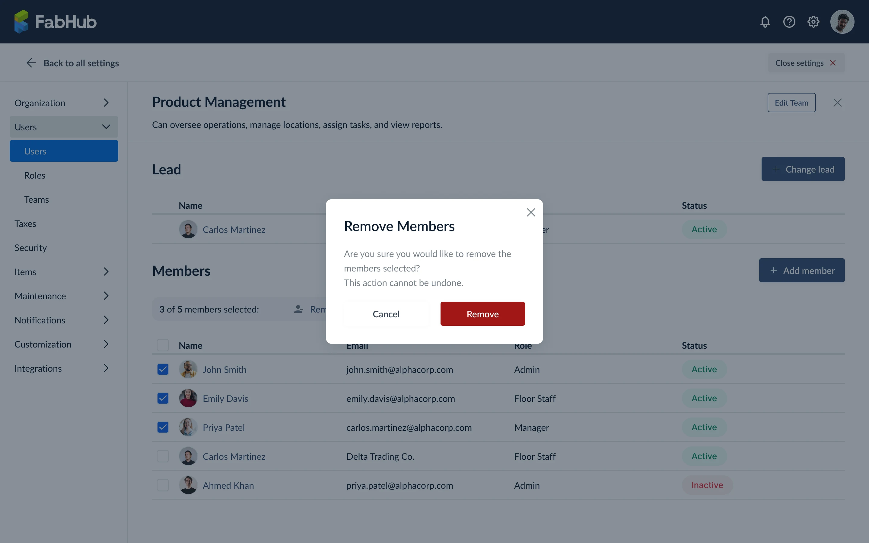 Remove team members