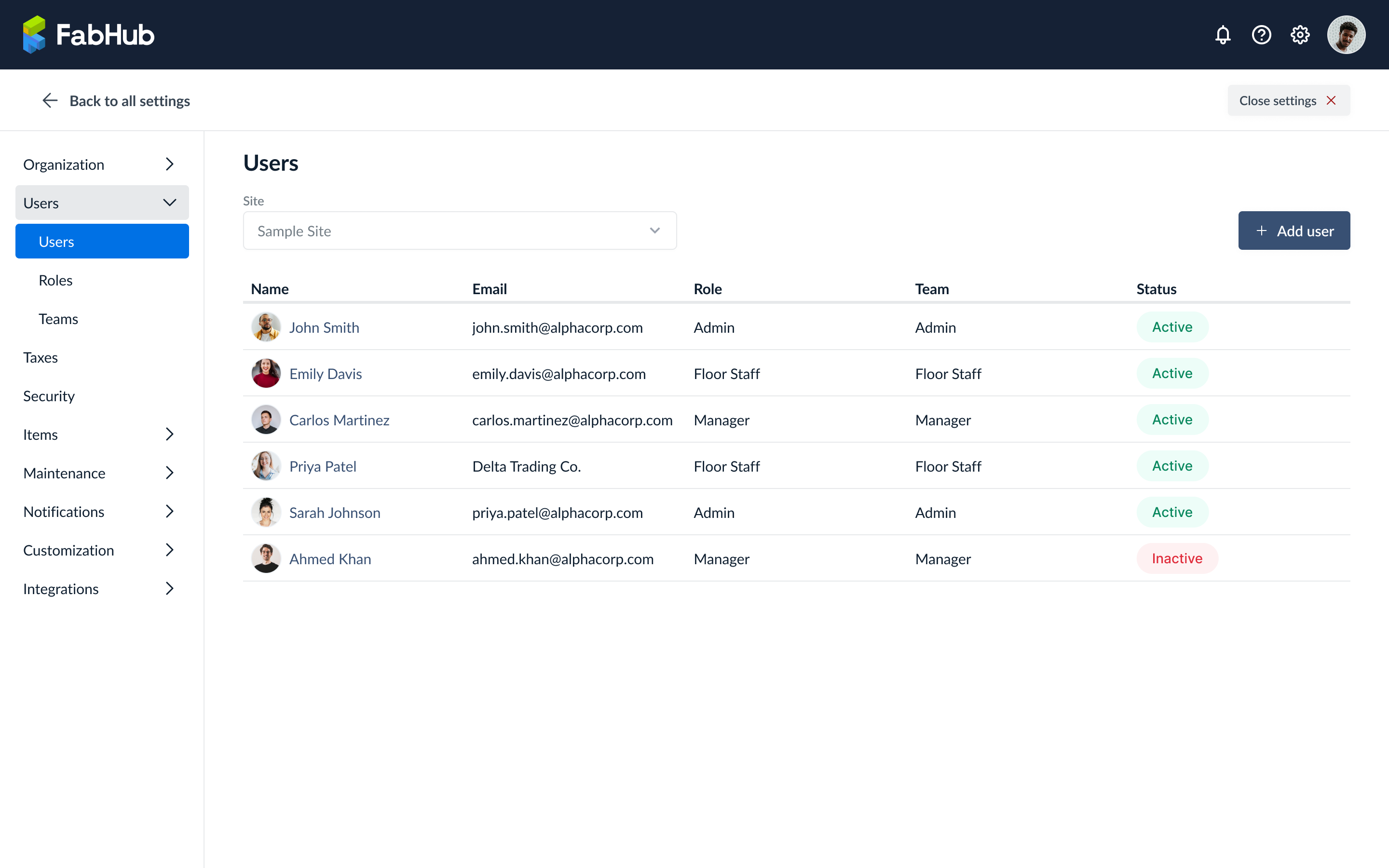 Users list dashboard
