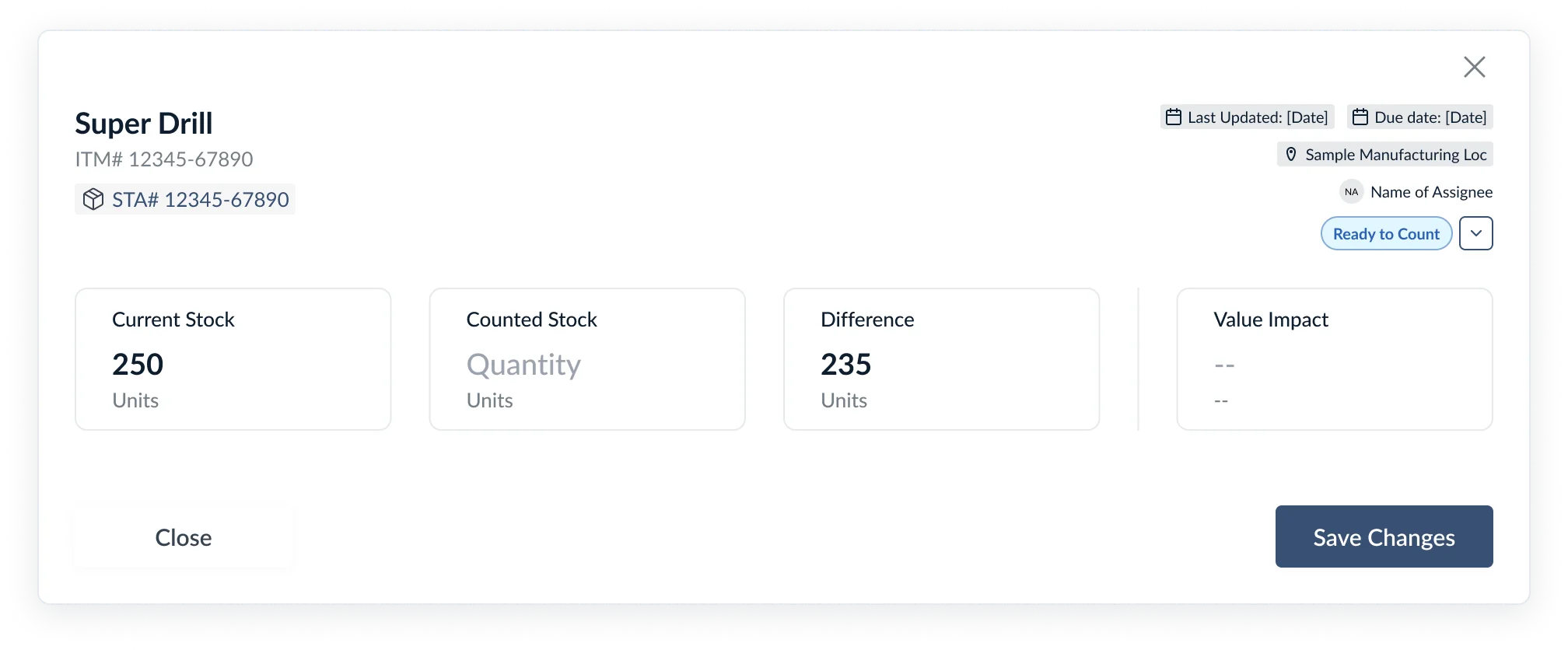 Counting modal opened from a Kanban card
